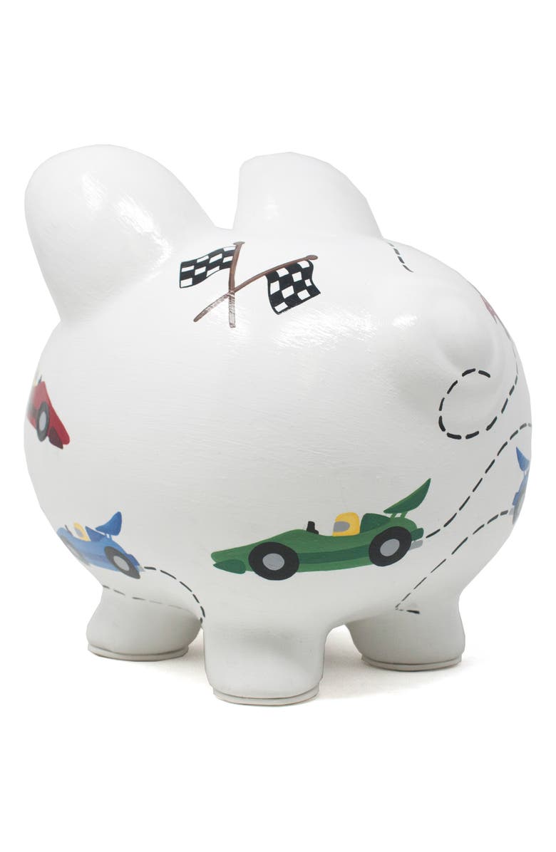 Child to Cherish Vroom Race Car Ceramic Piggy Bank, Alternate, color, White