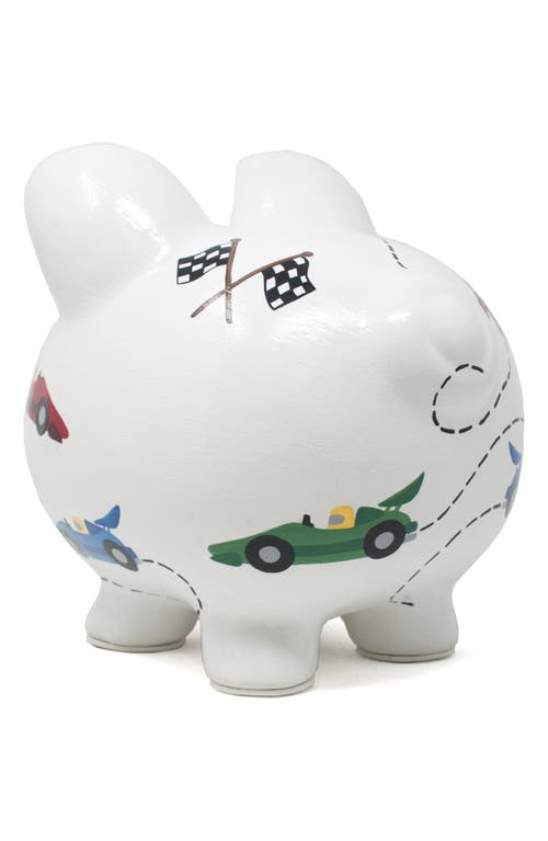 Child To Cherish Vroom Race Car Ceramic Piggy Bank In White