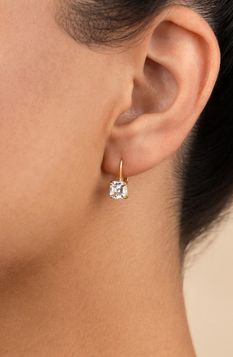 Sterling Forever Princess Cut Cubic Zirconia Lever-Back Earrings, Alternate, color, Gold