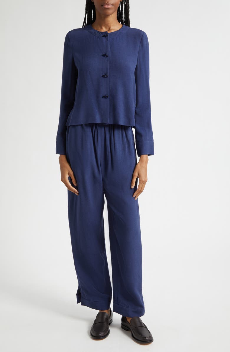 Emporio Armani Micro Leopard Spot Jacquard Wide Leg Pants, Alternate, color, Navy