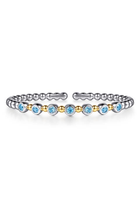 Bujukan 14K Gold & Blue Topaz Sterling Silver Split Bangle Bracelet