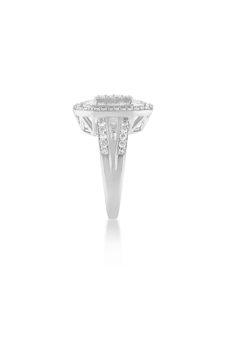 Silver 3/4 Cttw Round and Baguette Diamond Cathedral Ring, Alternate, color, Silver