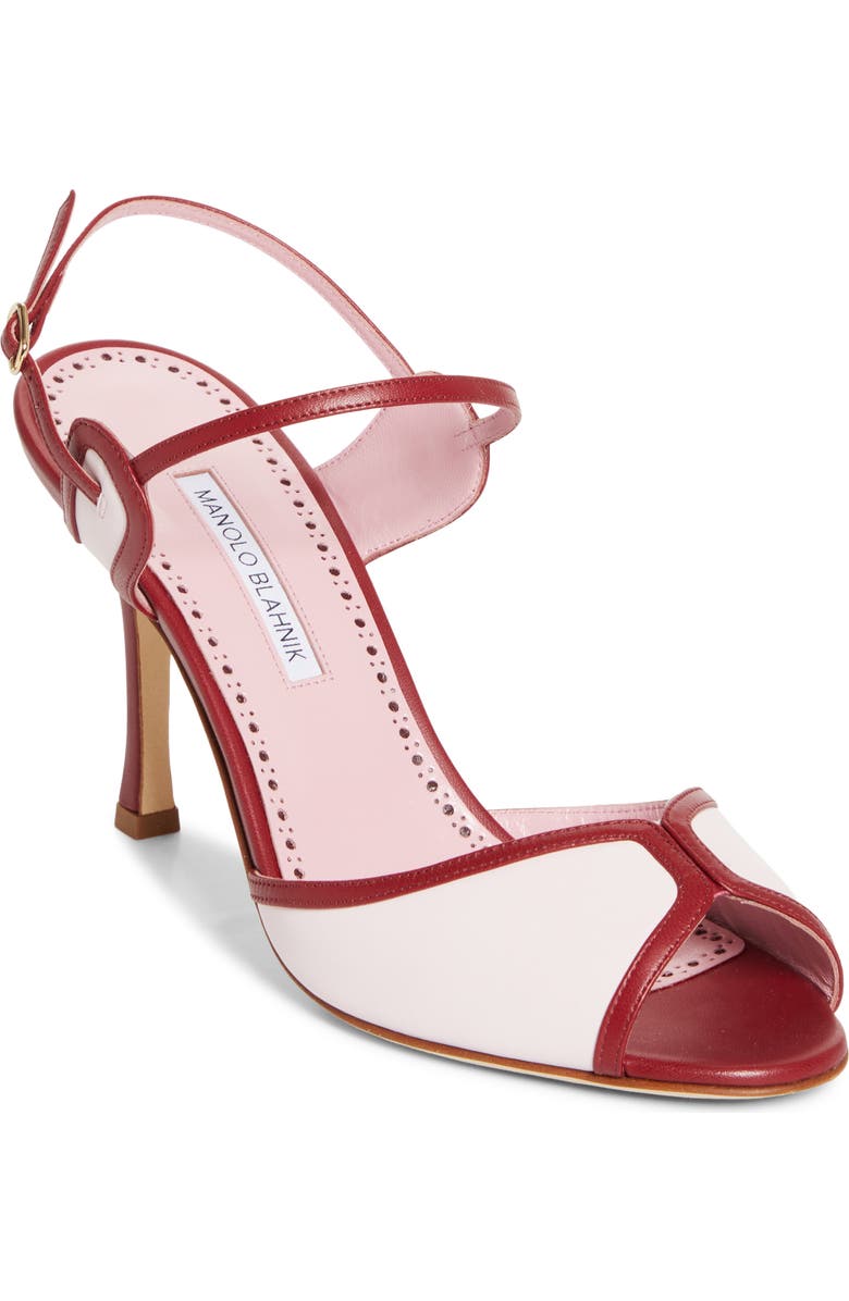 Manolo Blahnik Todda Colorblock Sandal, Main, color, Lpnk 6804/Dred 6039