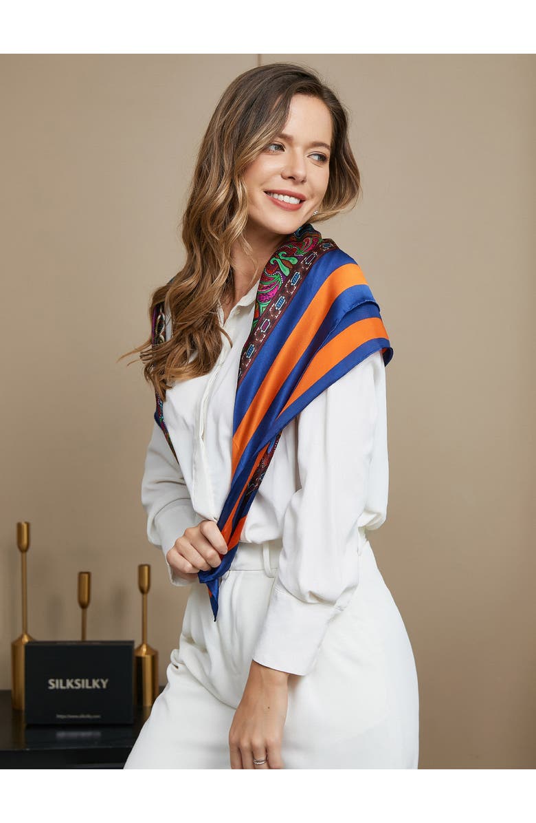 SILKSILKY Pure Silk Bohemian Square Scarf, Alternate, color, Multi