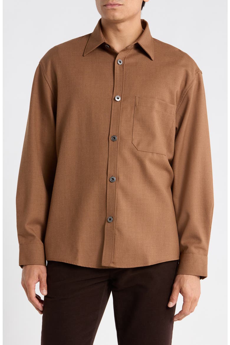 Virgin Wool Button-Up Overshirt, Alternate, color, TAN