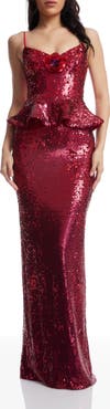 Dress the Population Akiah Sequin Ruffle Column Gown
