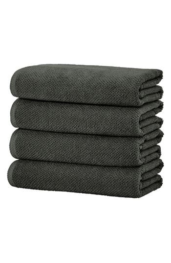 Woven & Weft Cotton 4-pack Textured Bath Towel Set In Midnight