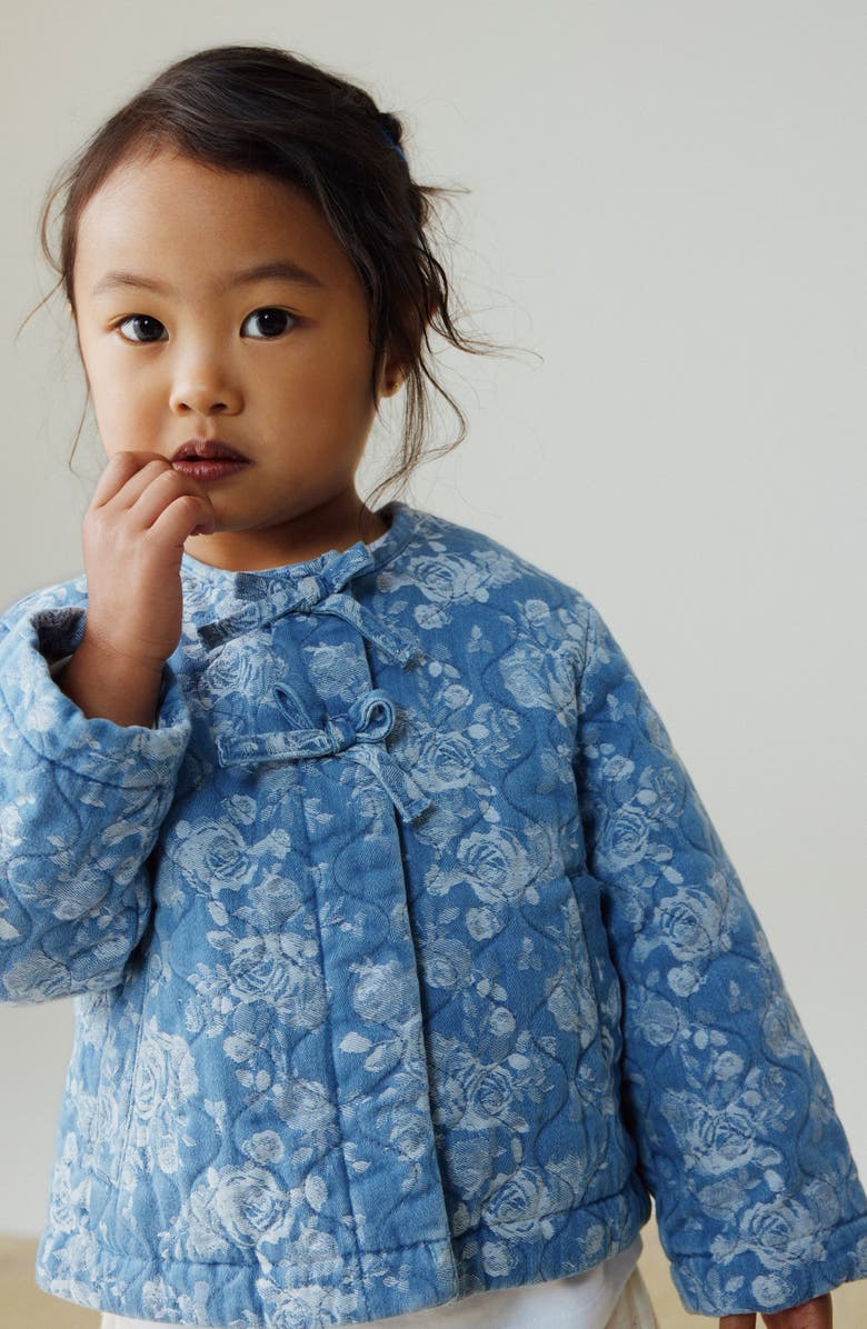 NEXT Kids' Floral Quilted Denim Jacket, Alternate, color, Blue