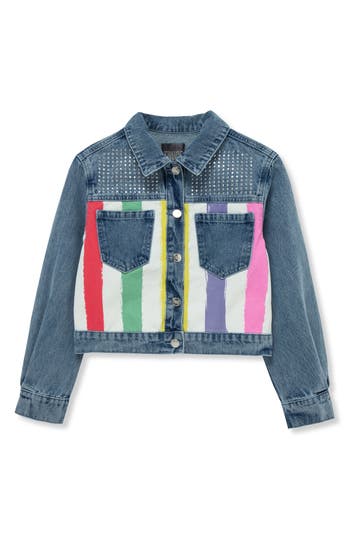 Truce Kids' Studs & Stripes Denim Jacket In Blue