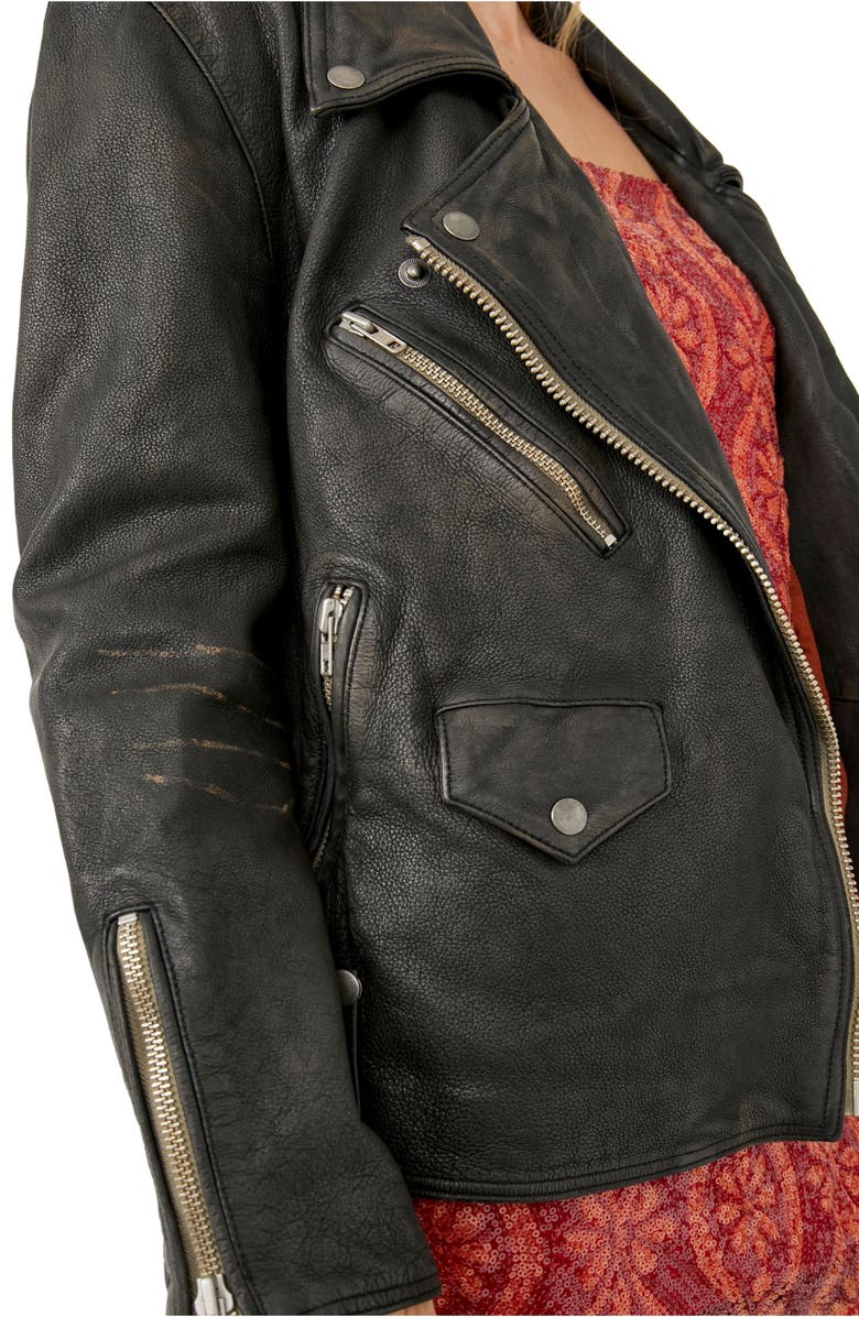 Free People We the Free Jealousy Leather Moto Jacket, Alternate, color, Distressed Black