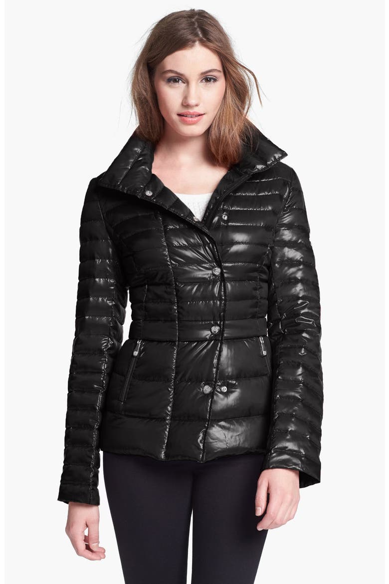 Asymmetrical Snap Front Down Jacket, Main, color, BLACK