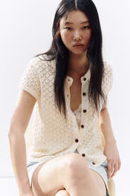 H&M Cap-sleeved pointelle-knit cardigan