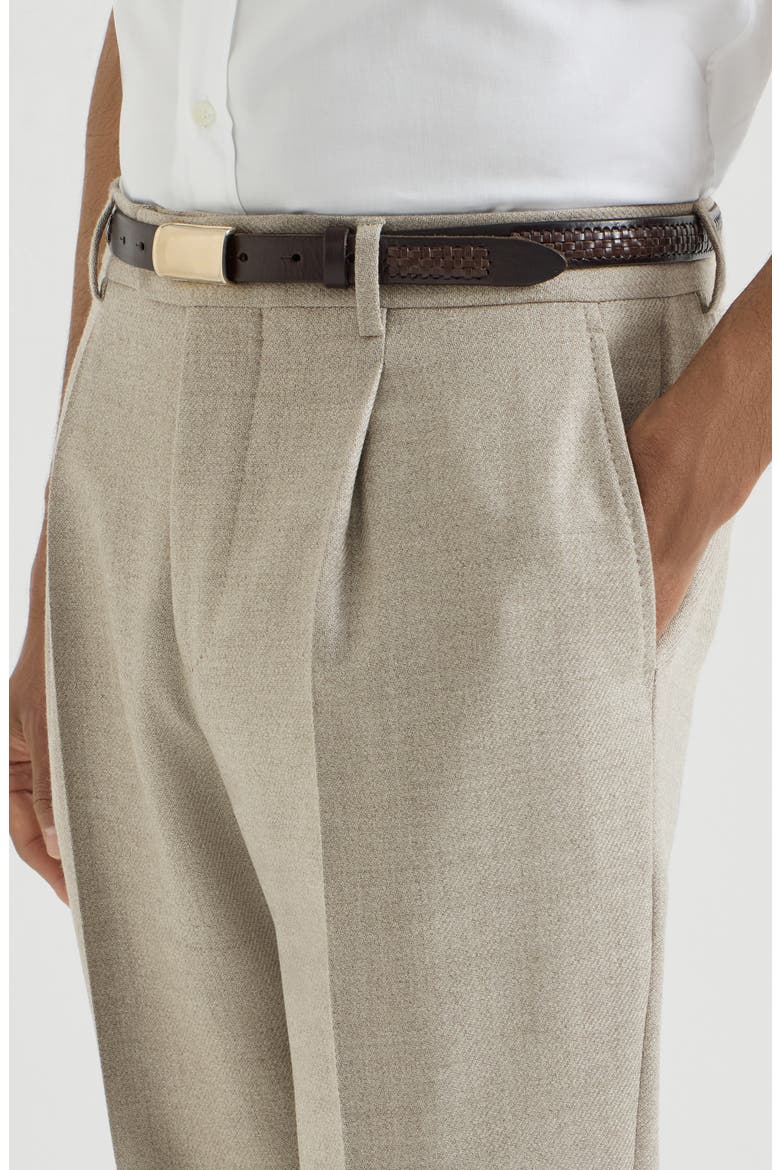 Virgin wool mouliné twill trousers with pleat, Alternate, color, Grey