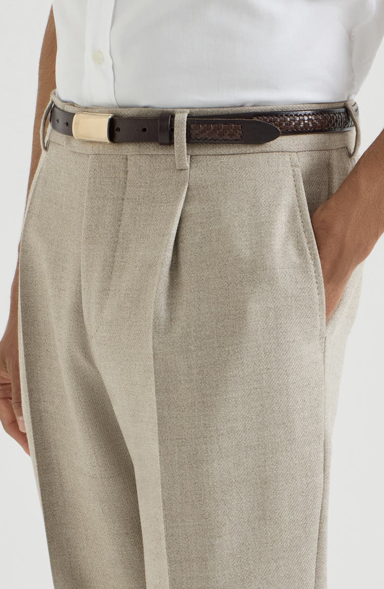 Brunello Cucinelli Virgin wool mouliné twill trousers with pleat, Alternate, color, Grey