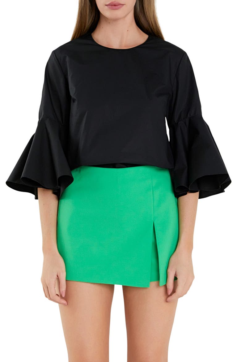 Bell Sleeve Cotton Top, Main, color, BLACK