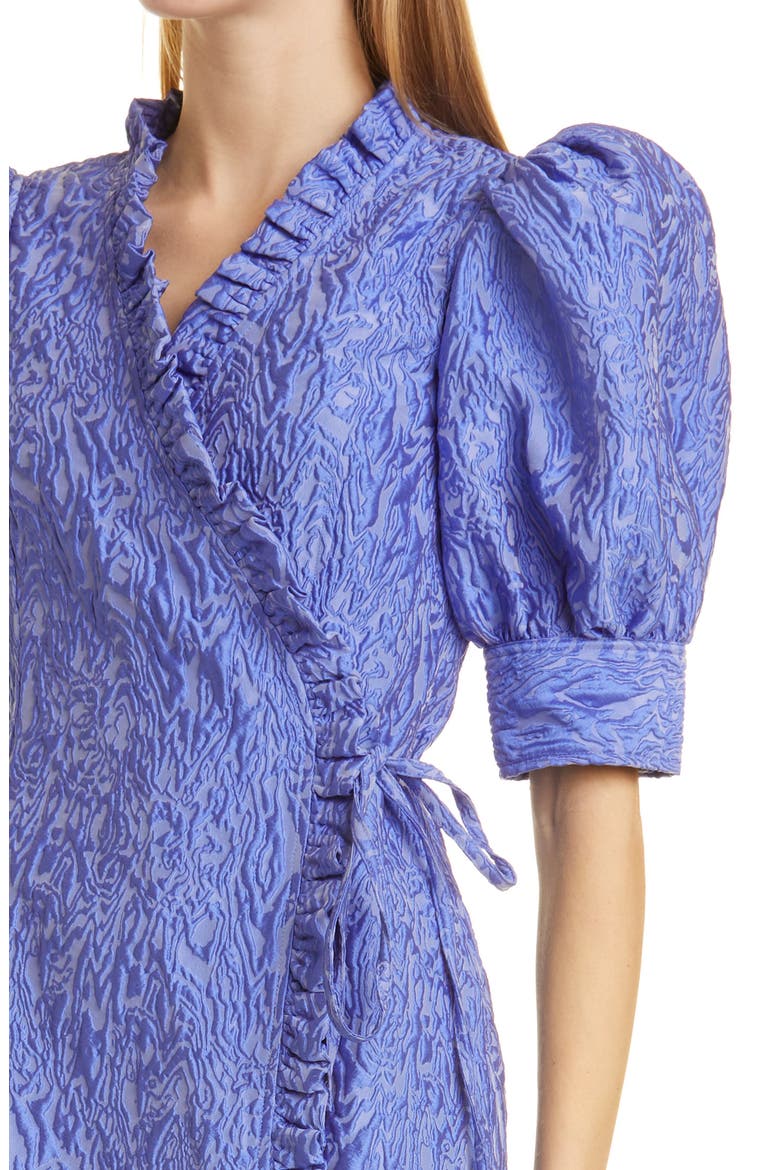 Ruffle 3D Jacquard Wrap Dress, Alternate, color, BLUE IRIS