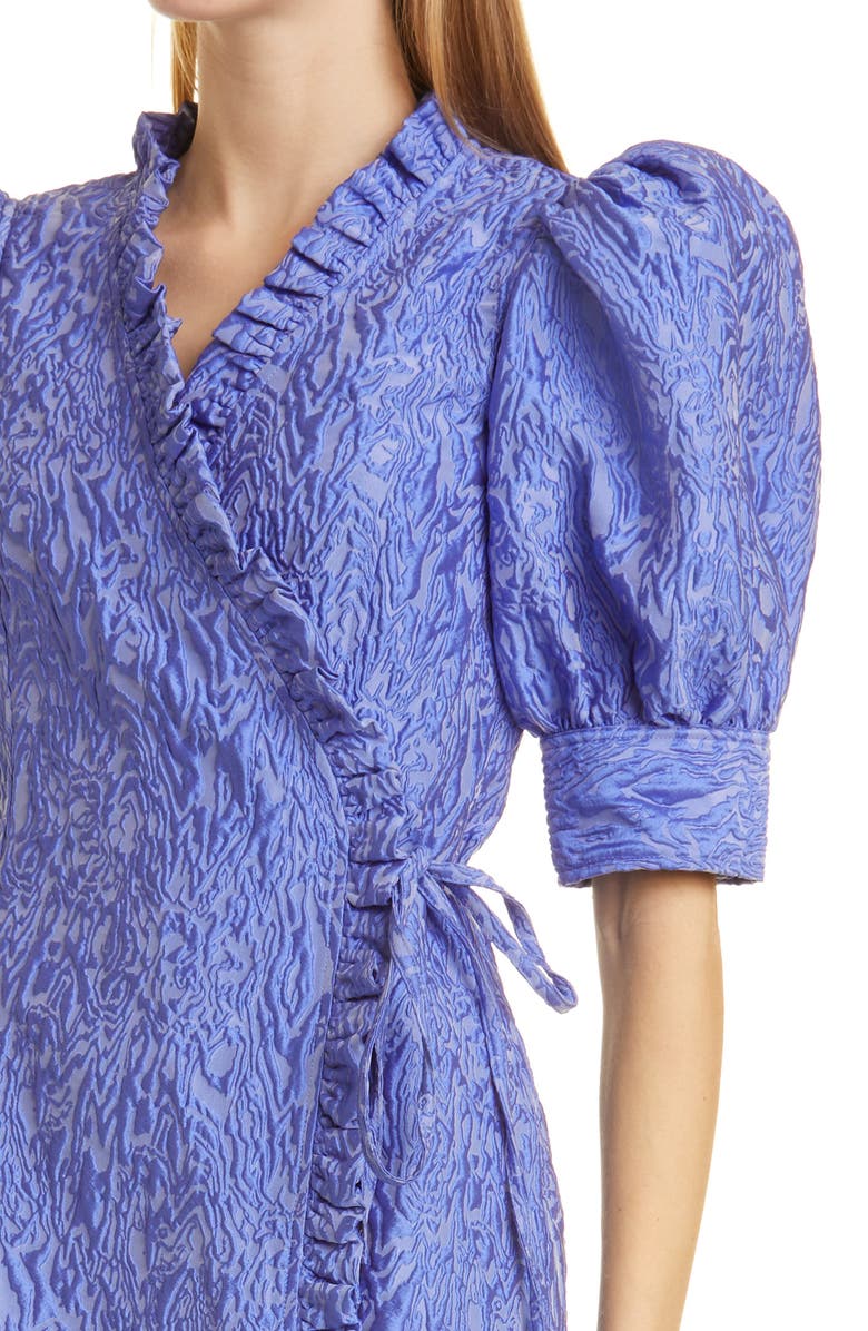 Ganni Ruffle 3D Jacquard Wrap Dress, Alternate, color, 