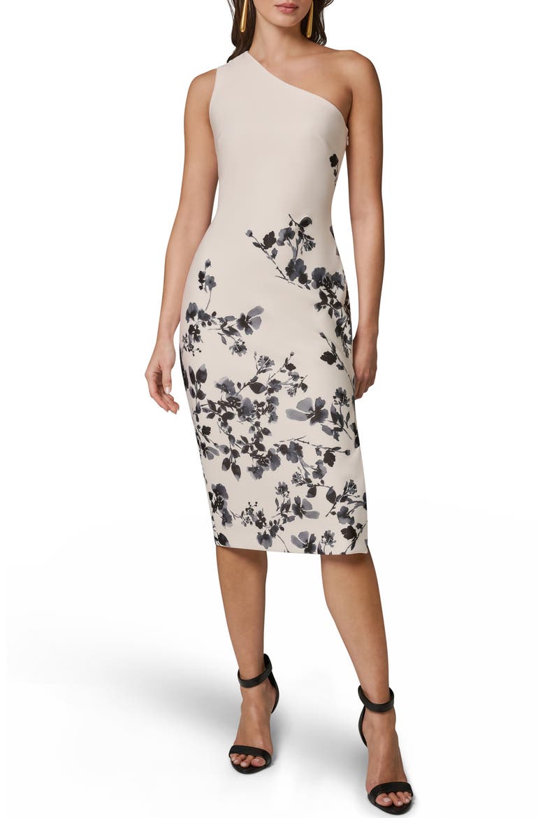 One Shoulder Floral Print Dress, Main, color, CREAM/BLACK MULTI