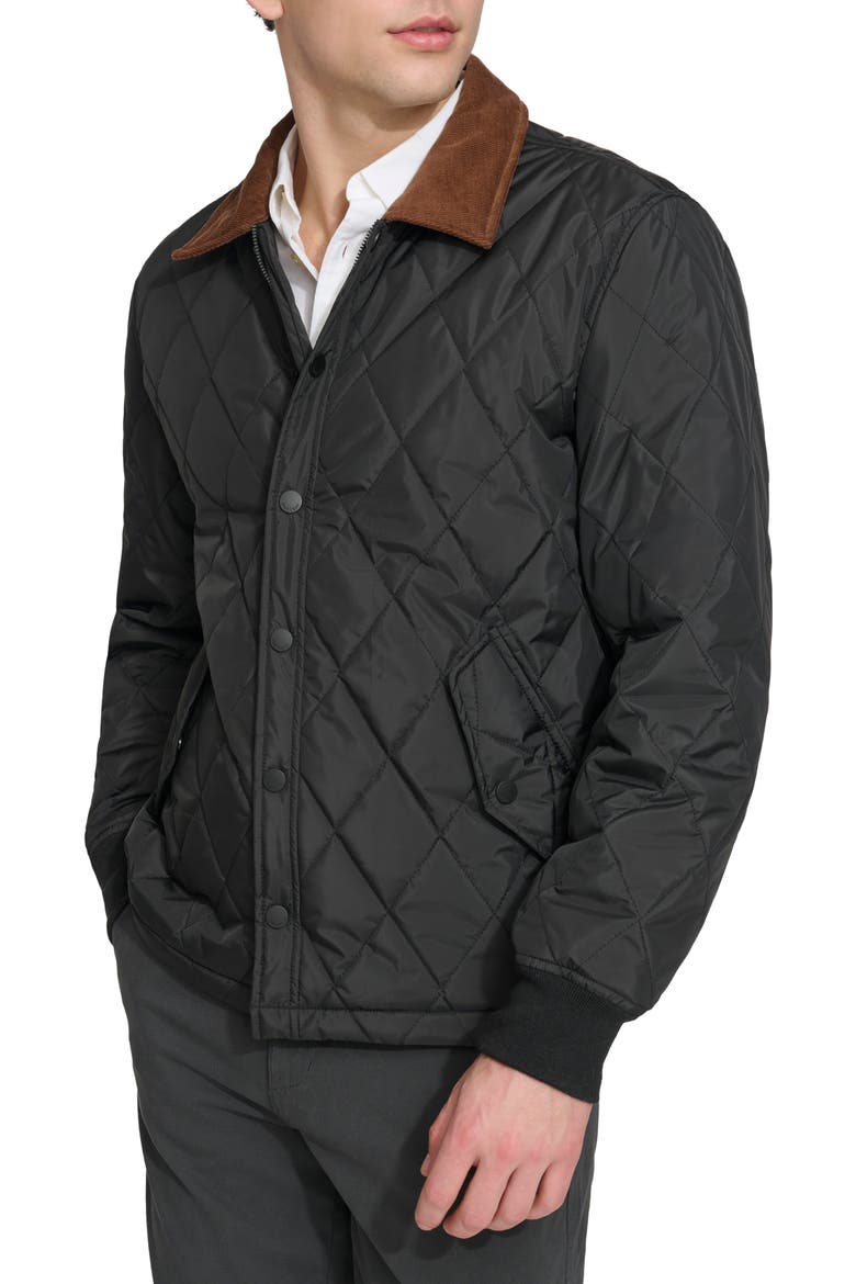 Quilted Water Resistant Corduroy Collar Bomber, Alternate, color, BLACK