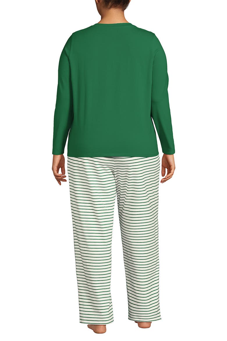 Plus Size Knit 2 Piece Pajama Set - Long Sleeve Top and Pants, Alternate, color, Ivory/Clover Simple Stripe