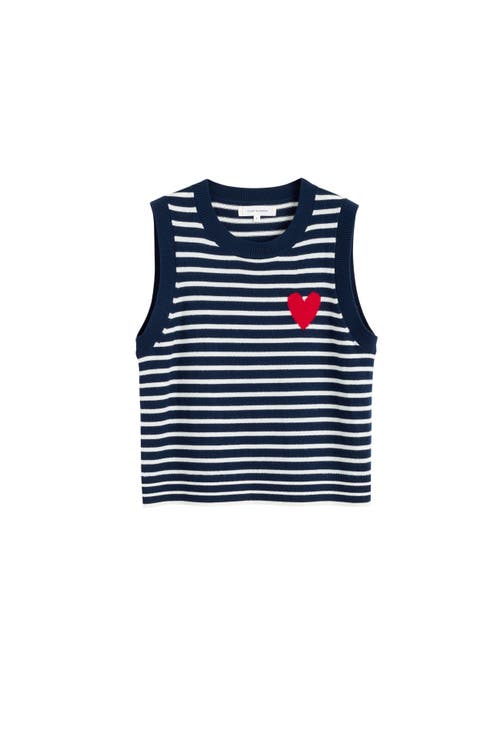 Chinti & Parker Pure Merino Heart Breton Tank In Navy/cream/true Red