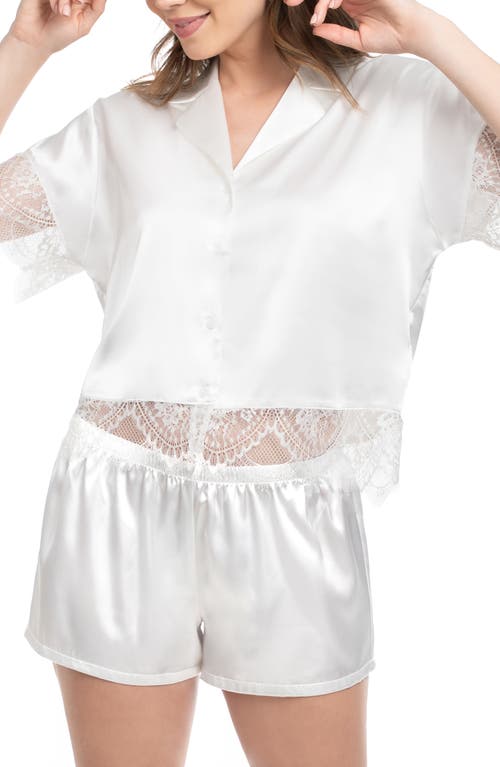 In Bloom By Jonquil Joanna Lace Trim Satin Short Pajamas In White