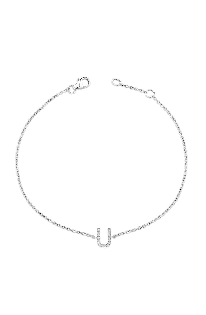 Haus of Brilliance 10K Gold Diamond Accent "A-Z" Initial Charm and Link Bracelet, Alternate, color, White | U