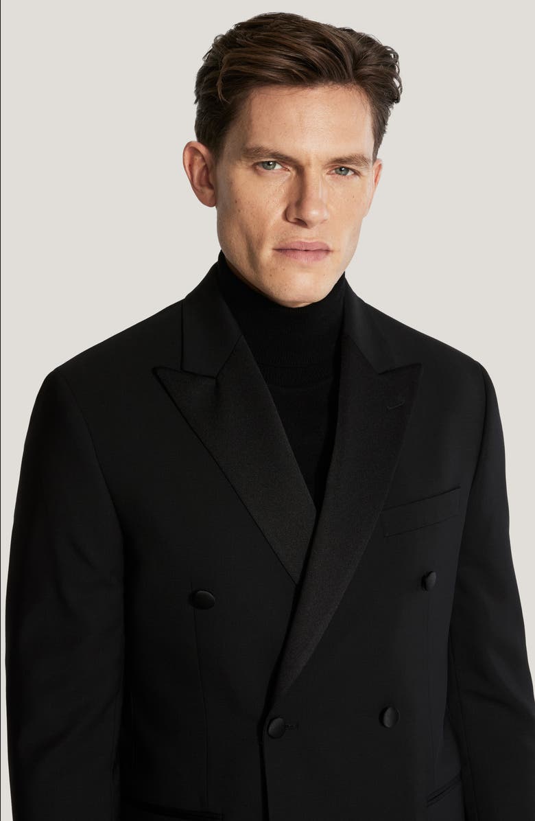 Jack Victor Eden Double Breasted Black Wool Tuxedo, Alternate, color, Black