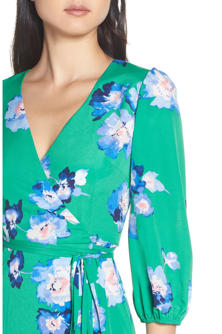 Blouson Sleeve Wrap Midi Dress, Alternate, color, GREEN
