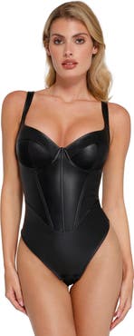 Popilush Shapewear Faux Leather Hourglass Corset Bodysuit