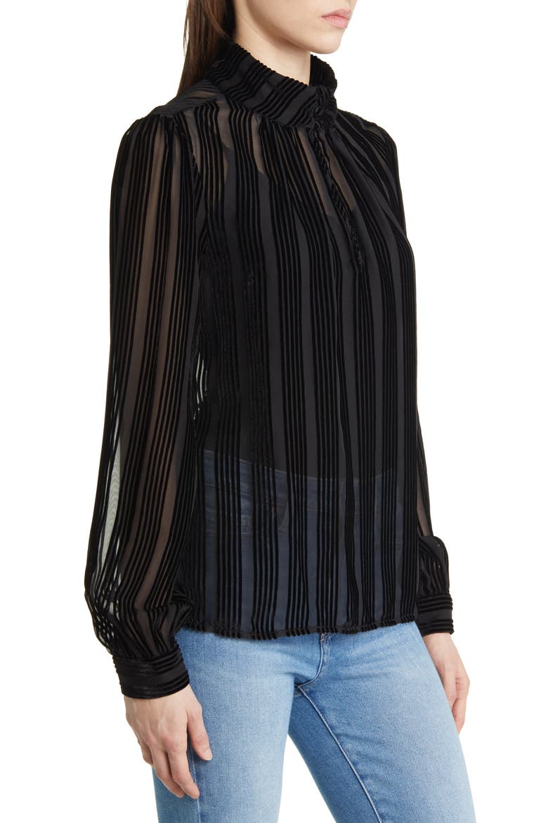 Bryla Stripe Burnout Velvet Mock Neck Blouse, Alternate, color, BLACK