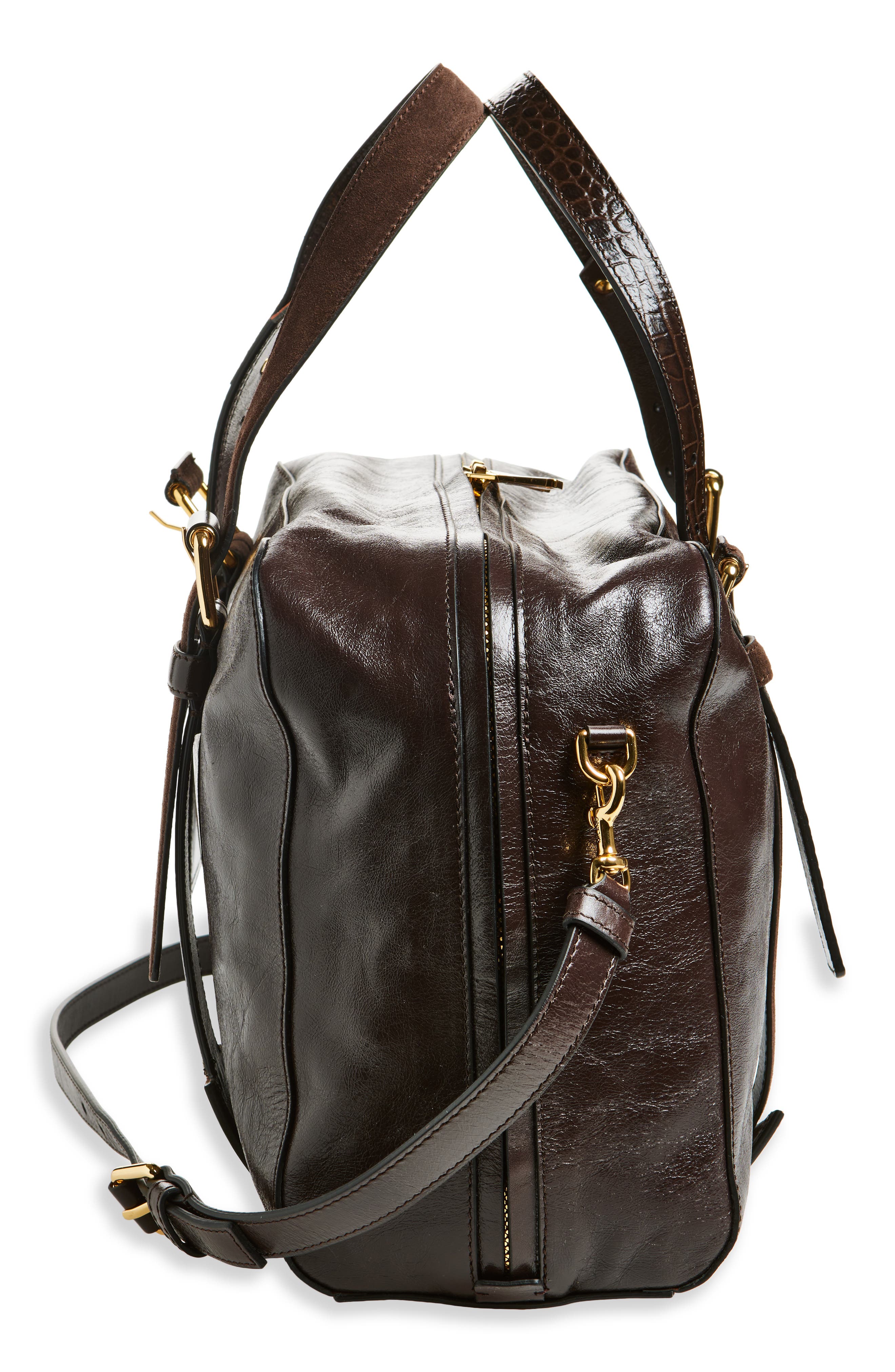 Moschino Leather Top Handle Bowling Bag, Alternate, color, Dark Brown