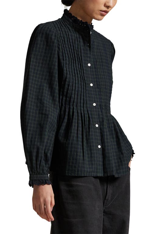 Polo Ralph Lauren Plaid Long Sleeve Peplum Button-up Shirt In Black