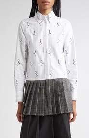 Thom Browne Geese Embroidered Stripe Button-Down Shirt