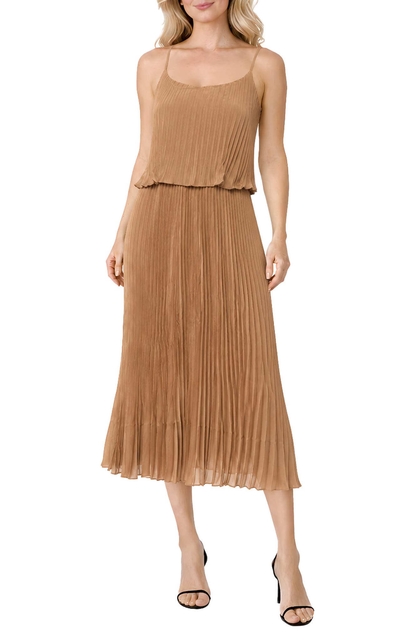 Pleated Popover Midi Dress