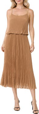Oleg Cassini Pleated Popover Midi Dress