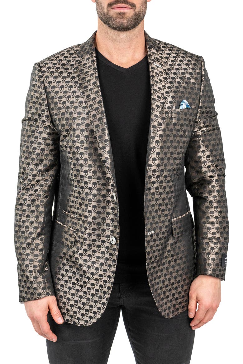 Skullrepeat Brown Jacquard Blazer, Main, color, BROWN