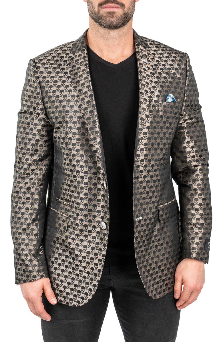 Maceoo Skullrepeat Brown Jacquard Blazer, Main, color, Brown