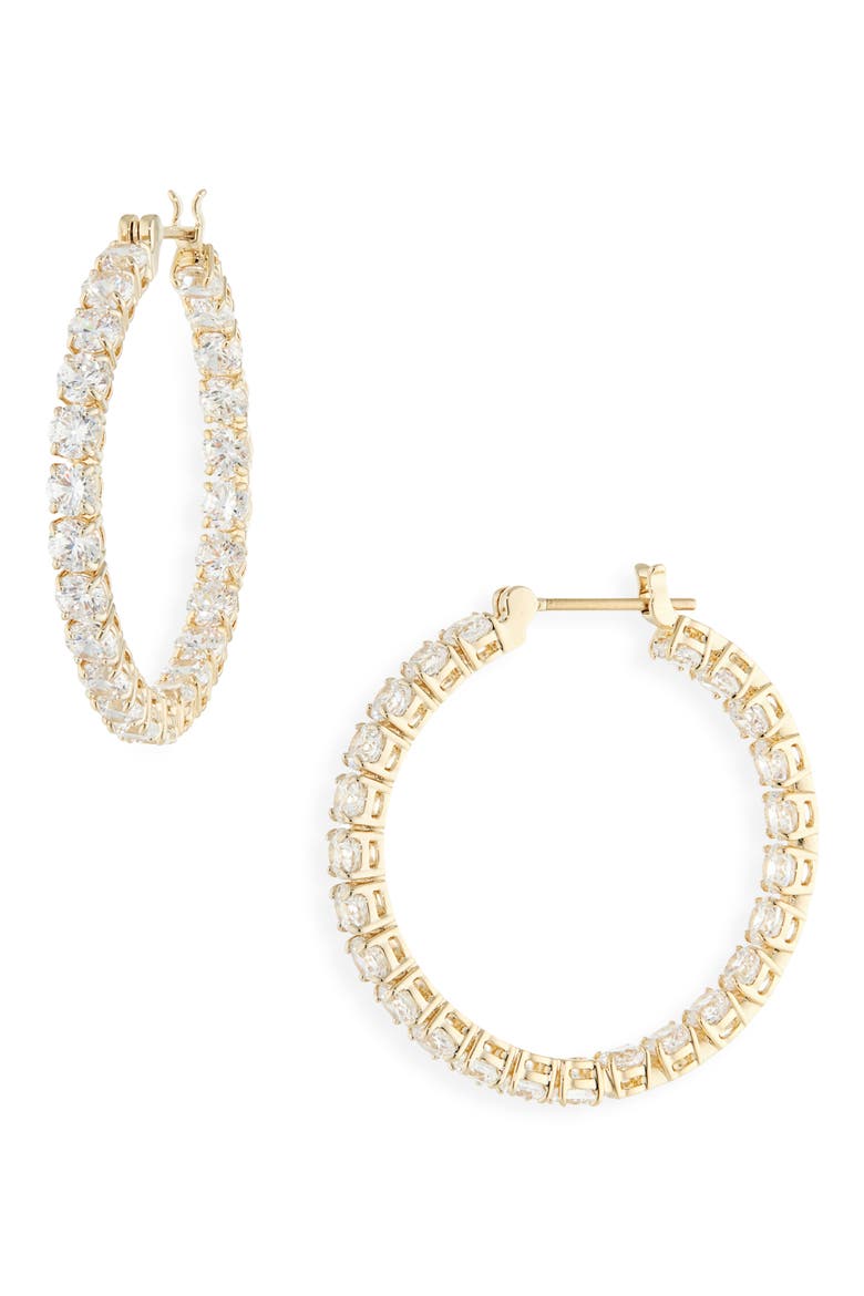Matrix Tennis Hoop Earrings, Main, color, SHINY WHITE/ GOLD