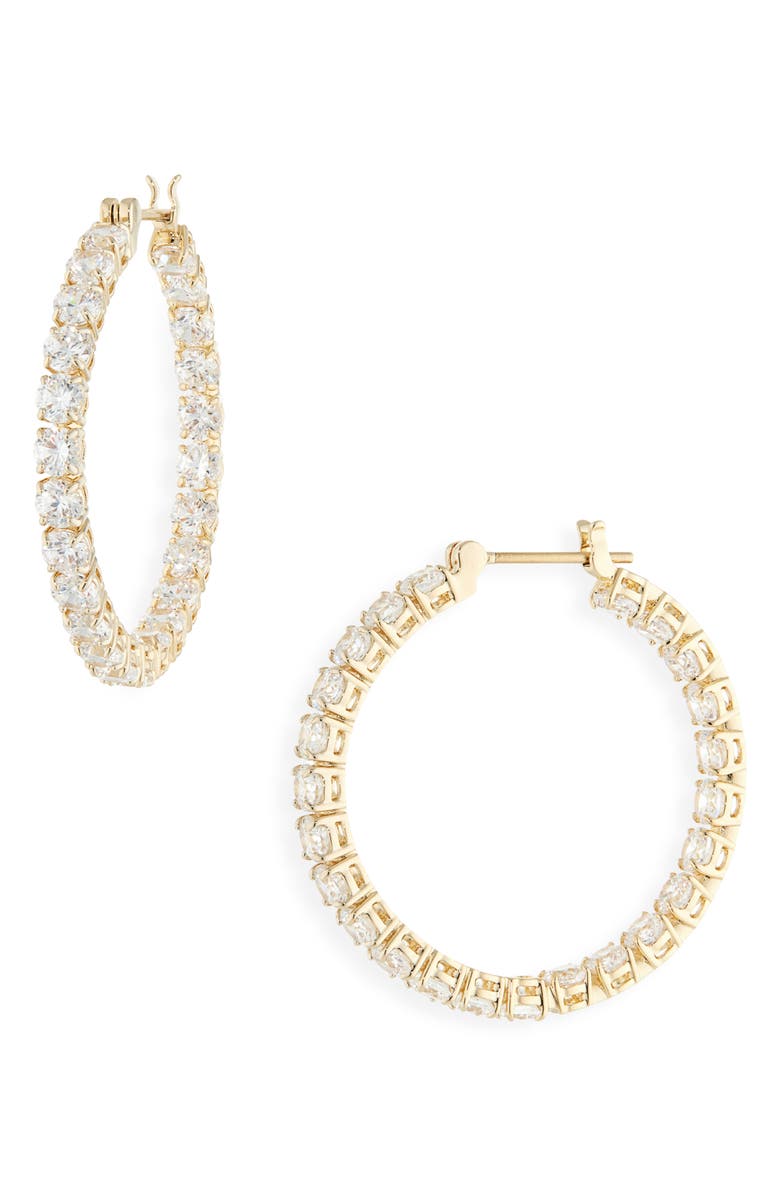 Swarovski Matrix Tennis Hoop Earrings, Main, color, Shiny White/ Gold