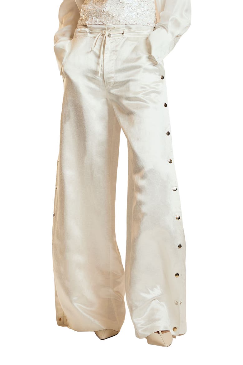 Wide Leg Snap Pants, Alternate, color, White