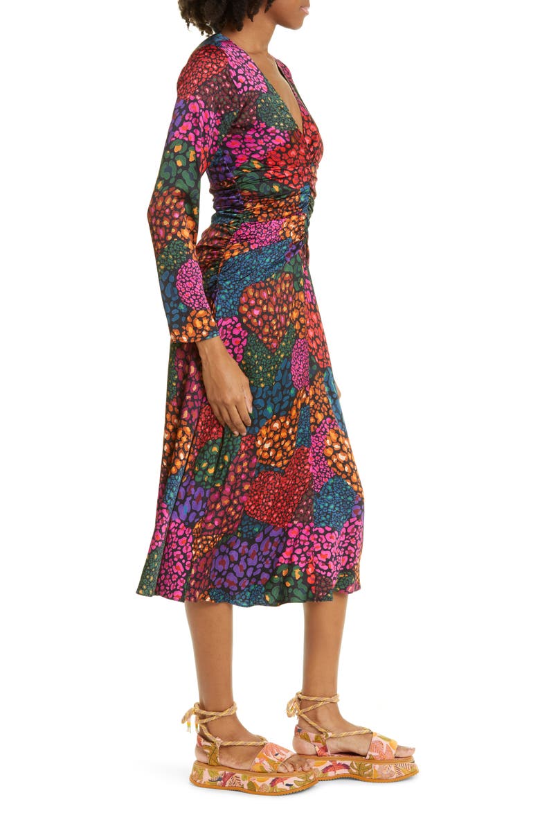 FARM Rio Rainbow Hearts Ruched Long Sleeve Midi Dress, Alternate, color,