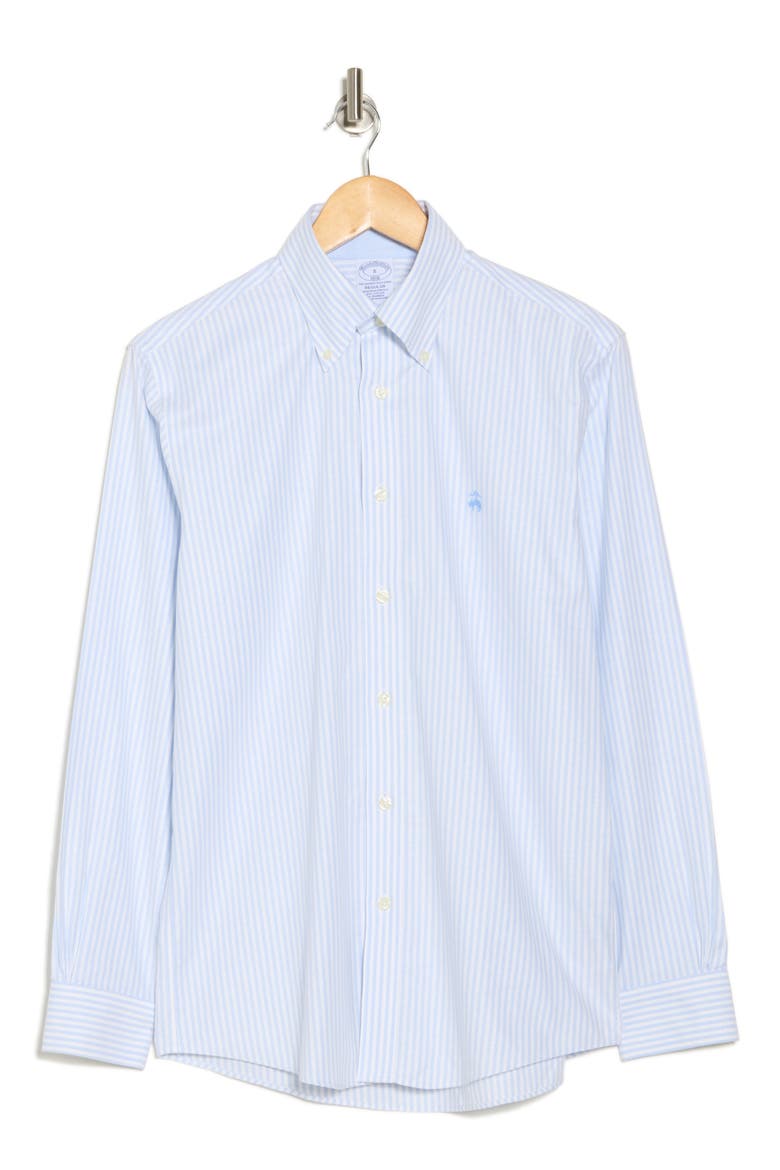 Non-Iron Plaid Cotton Stretch Oxford Button-Down Shirt, Main, color, VISTABLUE