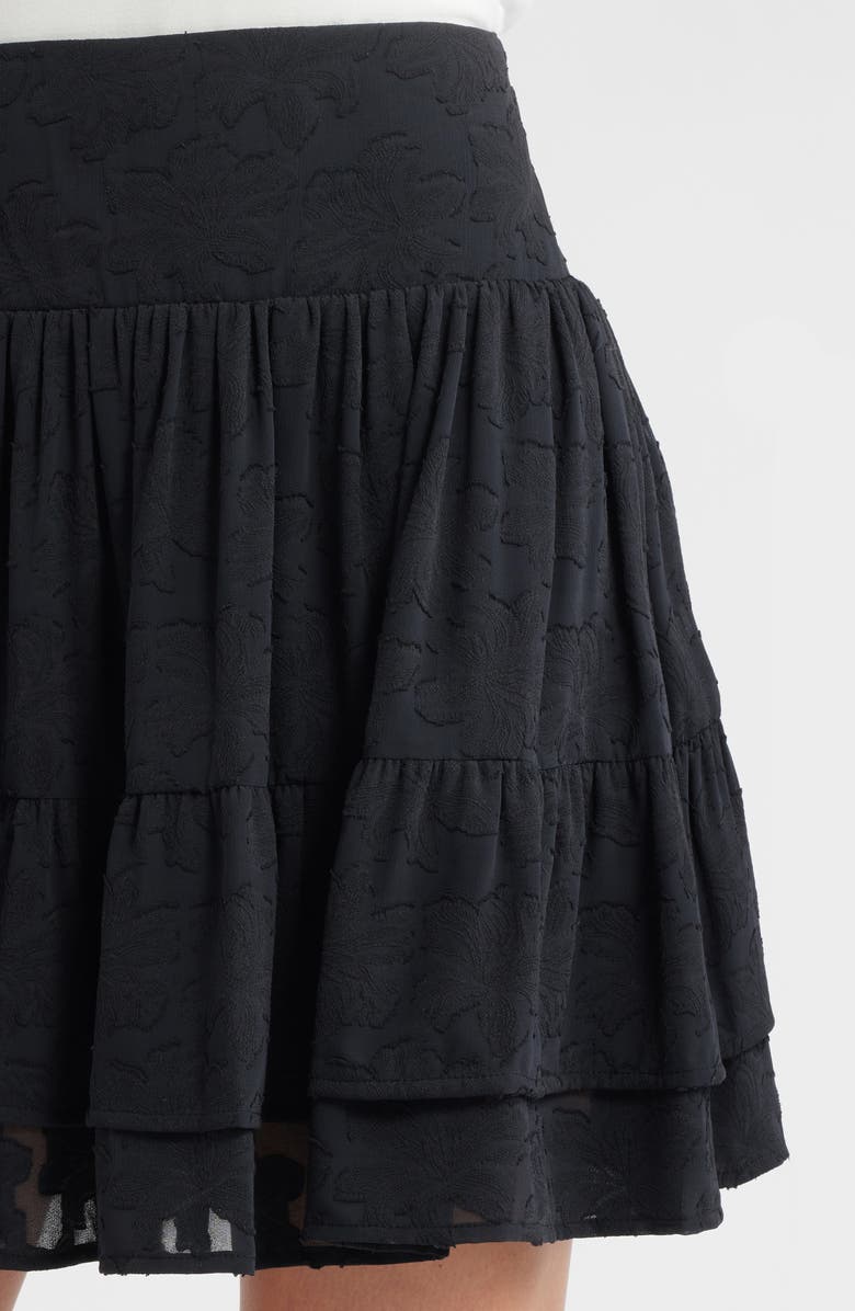Treasure & Bond Floral Jacquard Tiered Miniskirt, Alternate, color, Black