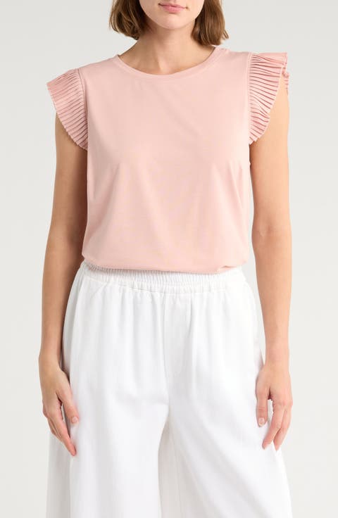 Mix Media Plissé Sleeve T-shirt