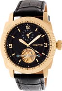 Heritor Automatic Helmsley Semi-Skeleton Leather-Band Watch
