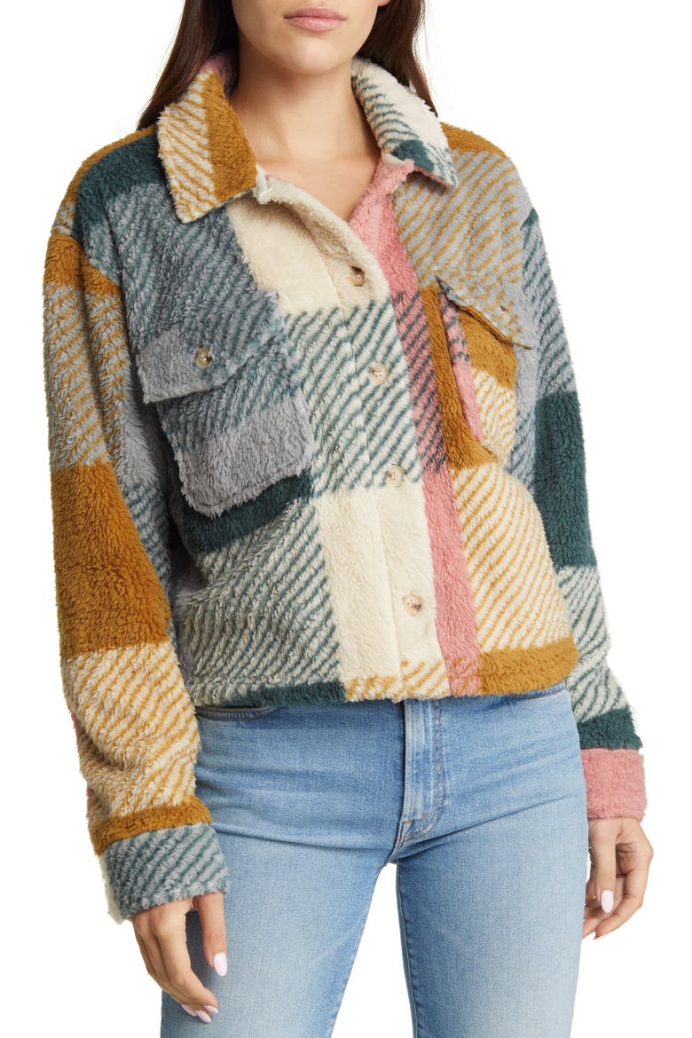 Crop Fleece Shirt Jacket, Alternate, color, MULTI CHECK PLAID