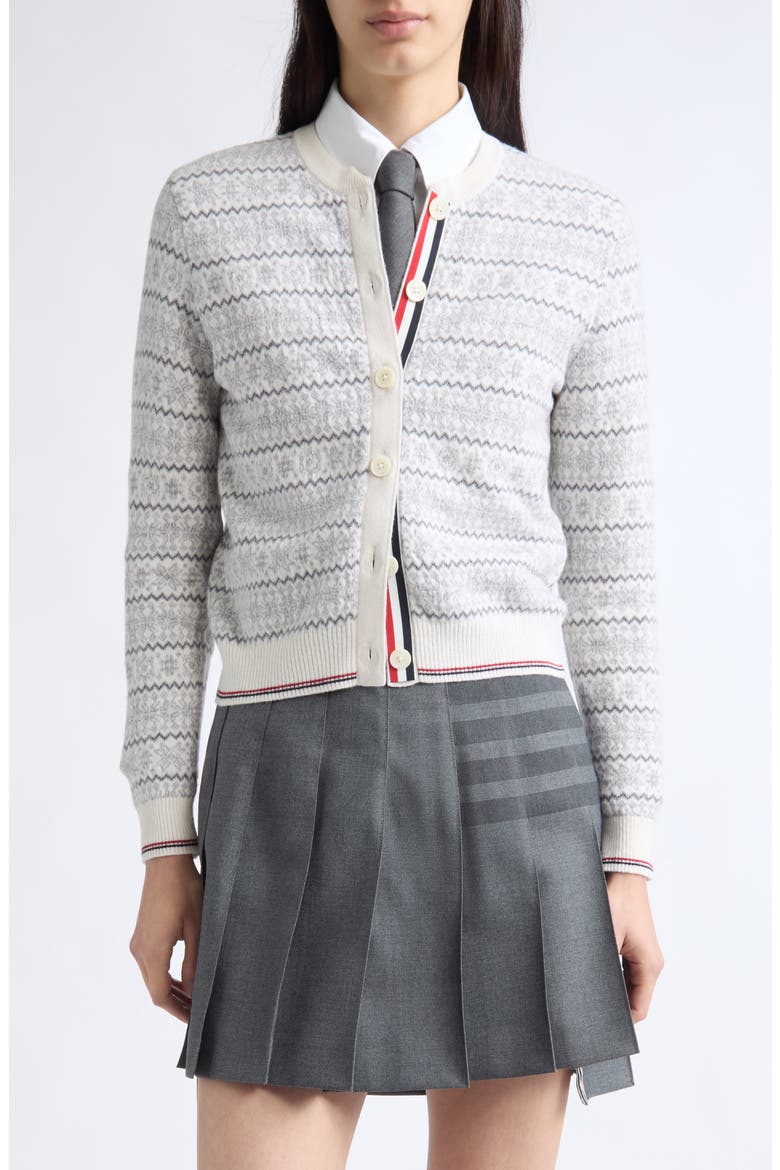 Snowflake Fair Isle Jersey Cardigan, Main, color, WHITE