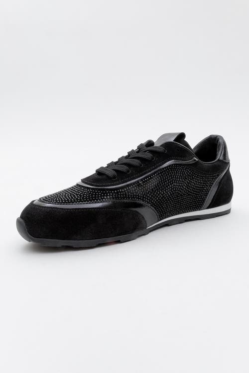 Forever & Always Shoes Bonia Rhinestone Suede Leather Sneakers In Black Suede Leather