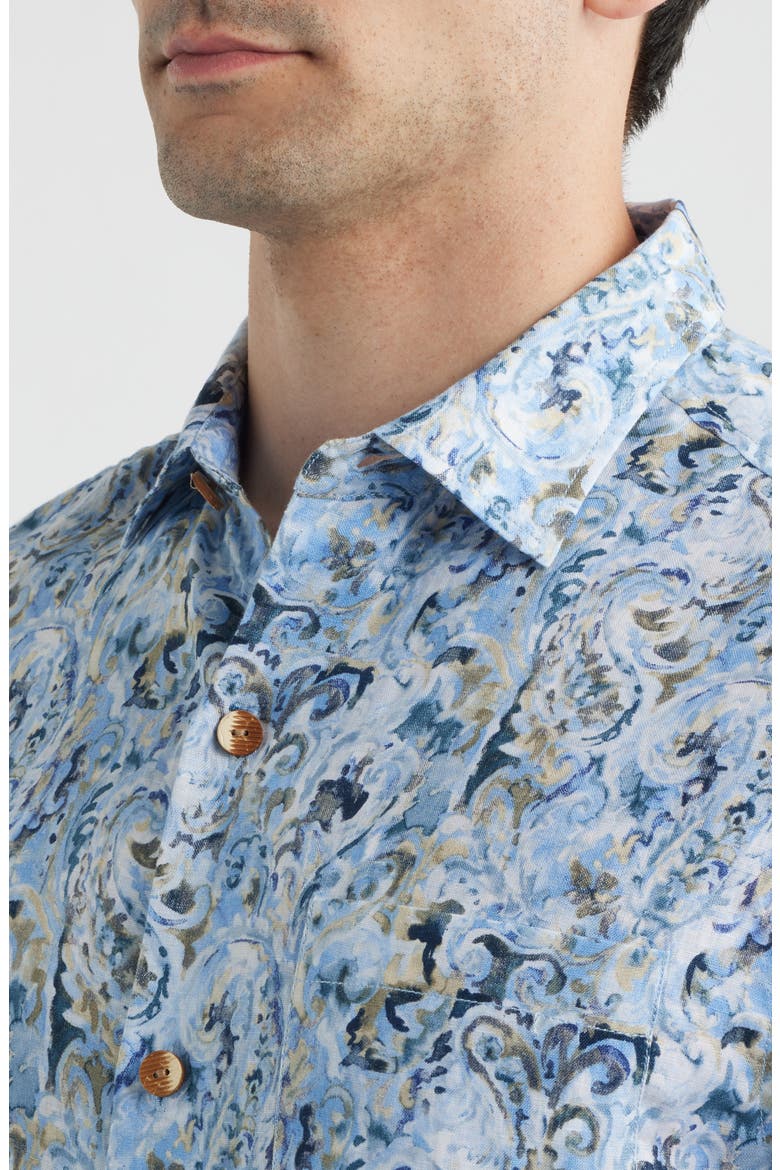 Tidal Echoes Paisley Linen Button-Up Shirt, Alternate, color, CLEAR SKY BLUE